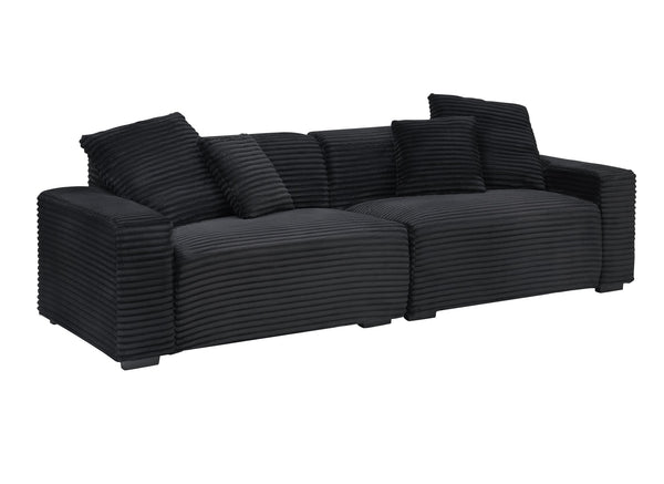 English Elm 104.72-inch 4-seat sofa with four washable throw pillows, corduroy comfort fabric, solid wood frame, 500lb capacity and modern living room style Black W1658S00148
