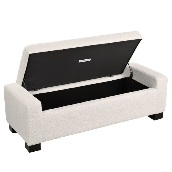 English Elm 50" Upholstered Storage Bench Textured Fabric Hinged Lid Birch Legs Bedroom Entryway N767P397108B