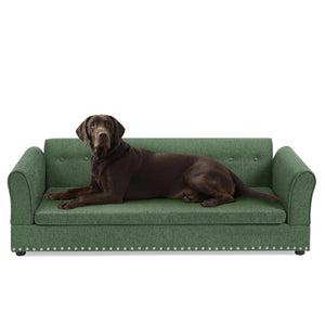 English Elm Oversized Linen Pet Sofa with Backrest Armrests Rubberwood Frame for Large Dogs W487P430326
