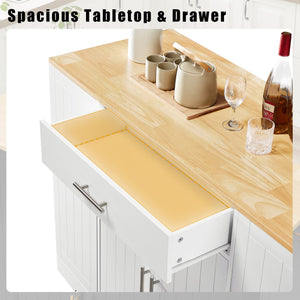English Elm 53'' Kitchen Storage Islands with Drawers and Trash Can Storage, Modern Farmhouse Design, 53.2"W x 20.9"D x 38.0"H White W1820P281267