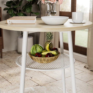 English Elm Bar 3-Piece Dining Set with Stools and Backrests, MDF & Metal Farmhouse Design, Space-Saving Pair White Oak W57868876