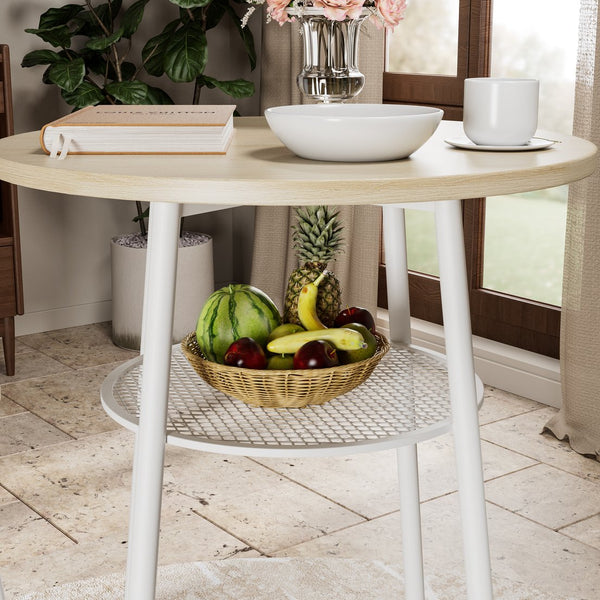 English Elm Bar 3-Piece Dining Set with Stools and Backrests, MDF & Metal Farmhouse Design, Space-Saving Pair White Oak W57868876