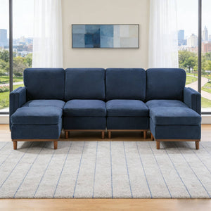 English Elm Modern Modular Sectional Sofa with Plush Cushions and Tapered Legs for Living Rooms Blue W2085S00101