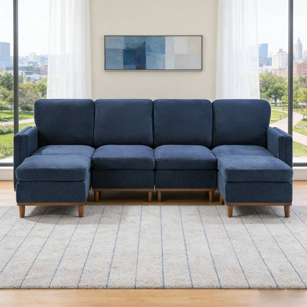 English Elm Modern Modular Sectional Sofa with Plush Cushions and Tapered Legs for Living Rooms Blue W2085S00101