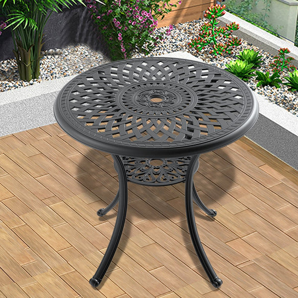 English Elm Ø30.71-inch Cast Aluminum Round Patio Table Ornate Bistro Design Umbrella Ready W1710P166025