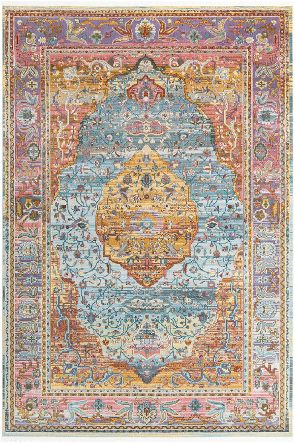 Unique Loom Baracoa Miramar Machine Made Border Rug Light Blue, Blue/Gold/Red/Purple/Olive/Yellow 7' 0" x 10' 0"