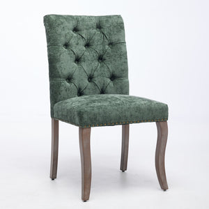 English Elm Upholstered Chenille Tufted Dining Chairs Set of 2 with Curved Wood Legs Club Style Olive Green W1143P457782
