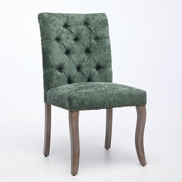 English Elm Upholstered Chenille Tufted Dining Chairs Set of 2 with Curved Wood Legs Club Style Olive Green W1143P457782