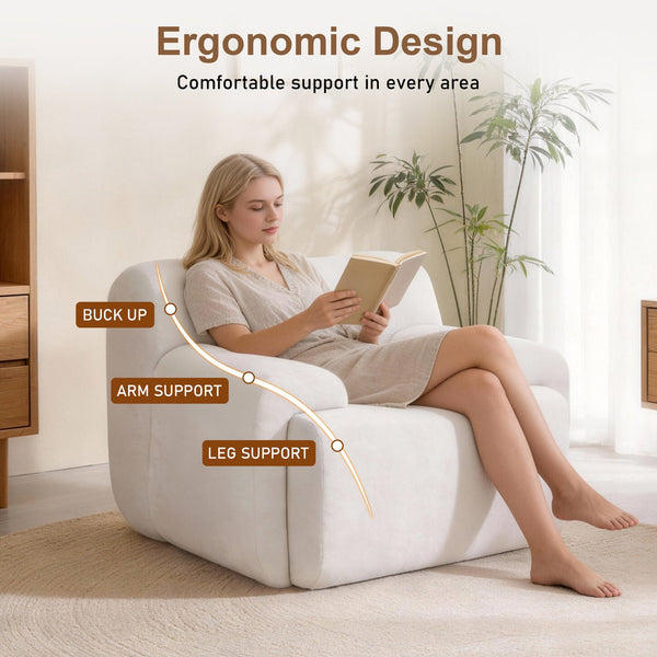 English Elm Wide Chenille Accent Chair Oversized Cozy Seat for Bedroom Living or Studio Spaces Beige W5385P433247