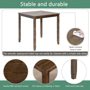 English Elm Elegant Square Acacia Wood Dining Set with Four Linen Upholstered Chairs Modern Style W1998S00084