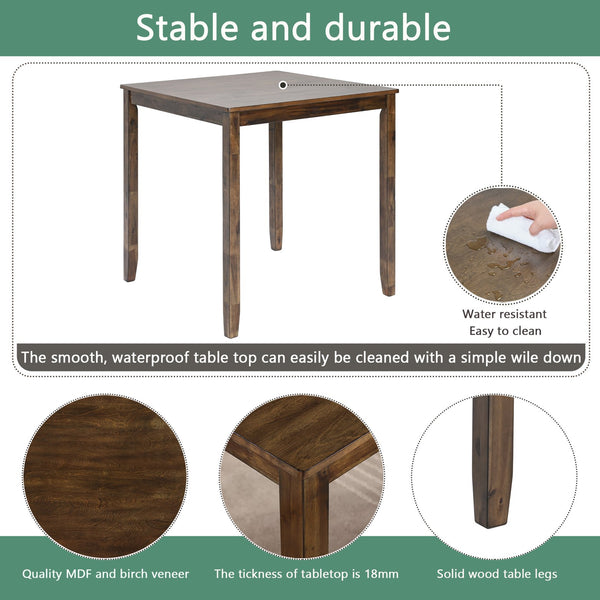 English Elm Elegant Square Acacia Wood Dining Set with Four Linen Upholstered Chairs Modern Style W1998S00084