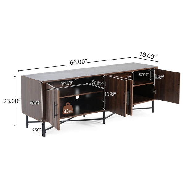 English Elm Christopher Knight Home® - Functional TV Cabinet with 4 Doors and Adjustable Shelves, Cable Management, Sturdy 66" Media Console Chestnut N779P296236C