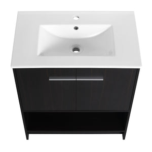 English Elm 30" Freestanding Bathroom Vanity With Soft Closing Doors & Integrated Ceramic Sink For Modern Spaces W1972S00018