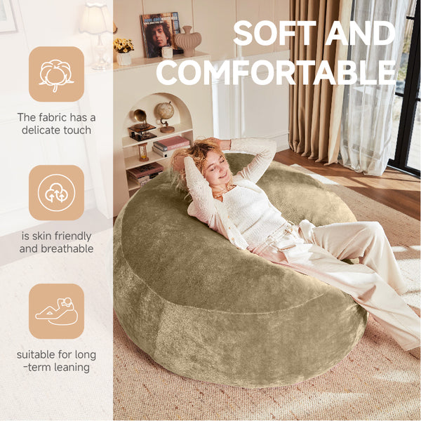 English Elm 5ft Memory Foam Bean Bag Round Lounger with Washable Flannel Cover for Dorm or Living Room Khaki W3737P422683