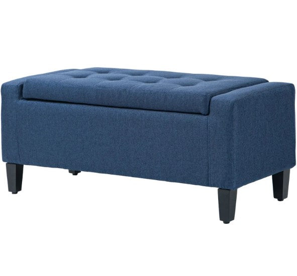 English Elm Upholstered Storage Bench with Lift Top Linen Fabric Seat and Rubberwood Legs T3971P416422