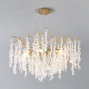English Elm 10-light Gold Rectangular Chandelier Seeded Glass Globe Fixture for Dining Room W5008P466528
