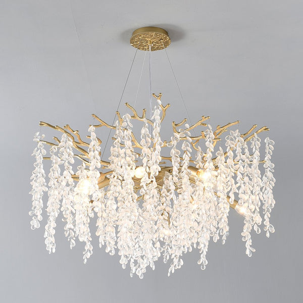 English Elm 10-light Gold Rectangular Chandelier Seeded Glass Globe Fixture for Dining Room W5008P466528