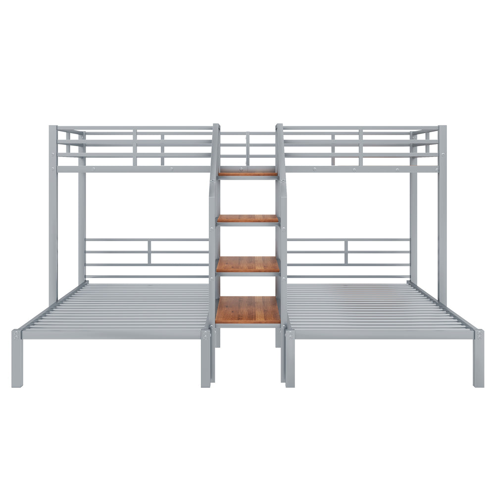 English Elm Metal Triple Bunk Bed Space-Saving Twin over Twin & Twin Design with Staircase Storage Shelves, Durable Metal Frame Silver GX001115AAN