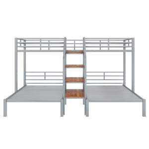 English Elm Metal Triple Bunk Bed Space-Saving Twin over Twin & Twin Design with Staircase Storage Shelves, Durable Metal Frame Silver GX001115AAN