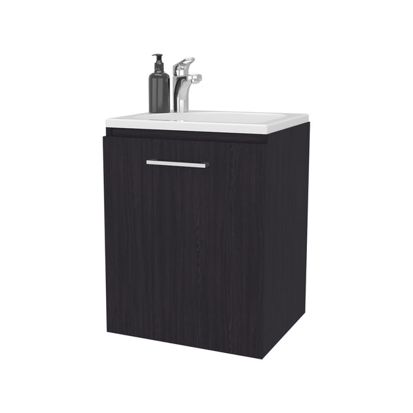 English Elm FM Modern Floating Bathroom Vanity with Integrated Sink and Soft-Close Door for Sleek Storage Wenge 24.4 L x 20.5 W x 11 H B128P293878