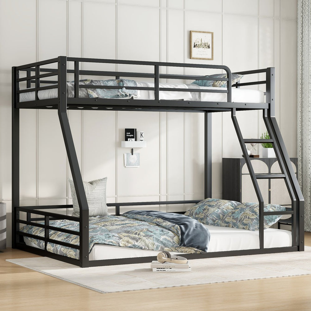 English Elm Metal Twin Xl Over Queen Bunk Bed Frame – Heavy-Duty, Space-Saving Design With Safety Guardrails, Black W1580S00161