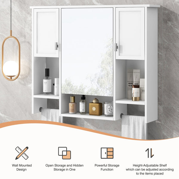 English Elm 35'' Modern Wall-Mounted Medicine Cabinet with Mirror, Ample Storage, Adjustable Shelves & Towel Bar White WF317173AAK