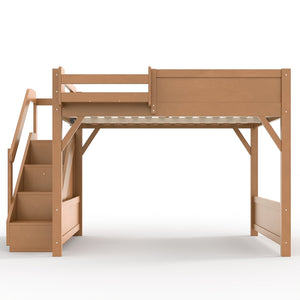 English Elm Twin Low Loft Bed Solid Pine Frame Kids Study Desk Blackboard Storage White Antique Natural W1580S00554