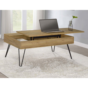 English Elm Amara Golden Oak Lift-Top Coffee Table with Hidden Storage, Eco Laminate Finish & Black Hairpin Legs B062P333396