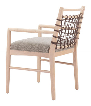 Wezly Modern Ivory Lounge Chair - Textured Fabric and Whitewashed Rubberwood for Stylish Comfort