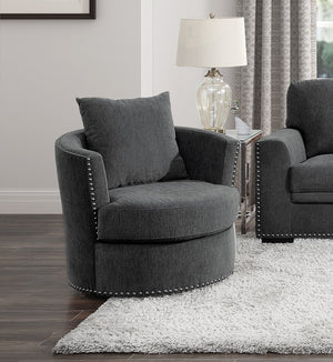 English Elm Living Room Chair Morelia Swivel Chenille with Nailhead Trim, Loose Back Cushions & Solid Wood Base Charcoal 34.75 L x 33 W x 29 H B011P321291