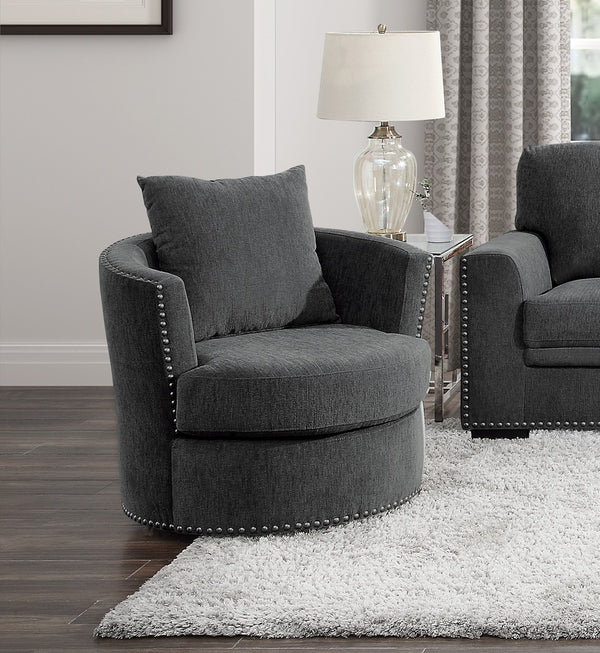 English Elm Living Room Chair Morelia Swivel Chenille with Nailhead Trim, Loose Back Cushions & Solid Wood Base Charcoal 34.75 L x 33 W x 29 H B011P321291