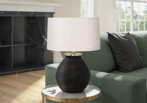 English Elm Lighting, Elegant 25" Table Lamp In Black Concrete With Ivory Shade, Modern Minimalist Design Elegance B2710P220131