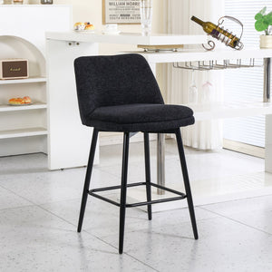English Elm Counter Upholstered Swivel Bar Stools Set of 2 — Mid-Century Modern Comfort, 360° Rotation, Durable Metal Legs Black W2200P233486