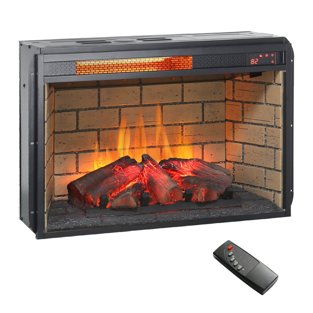 English Elm 26 Inch Infrared Quartz Fireplace Insert with Resin Log Bed and Brick Surround W1769121295