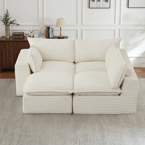 English Elm Cloud Corduroy Sectional Sofa Plush Modular L Shape Design with Convertible Ottoman W2339S00131