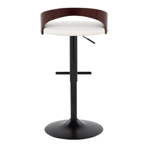 English Elm Grotto Contemporary Adjustable Barstool Set Of 2 In Black Metal With Cherry Wood & White Faux Leather B202S00921