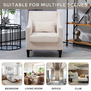 English Elm COOLMORE Modern Accent Chair with Corduroy Upholstery, Solid Wood Frame, Supportive Dual Pillows for Cozy Living Spaces Beige W395P195355