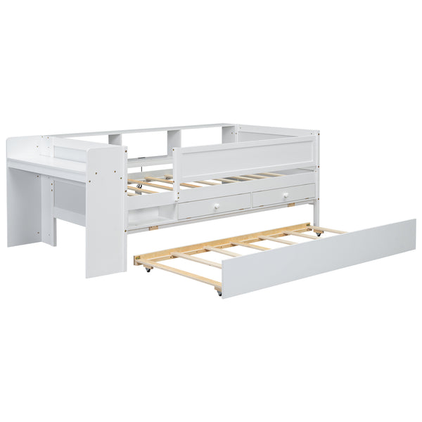 English Elm Multi-functional Twin Daybed with Trundle Desk Usb Charging Pine Wood Storage GX000462AAK