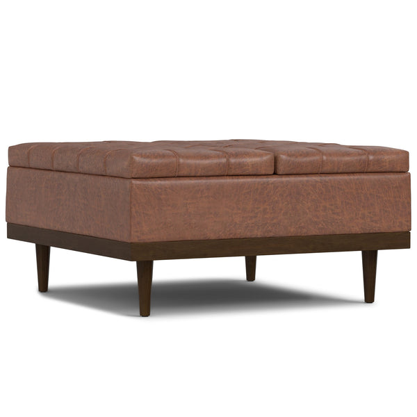 English Elm Mariah Upholstered Lift-Top Storage Ottoman with Split Top, Tufted Vegan Leather, Walnut Base (37.4") Brown B136P252682