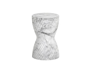 Sunpan Cara End Table - Stunning Faux Marble Design with Unique Swirl Base for Indoor and Outdoor Spaces Marble Look / White