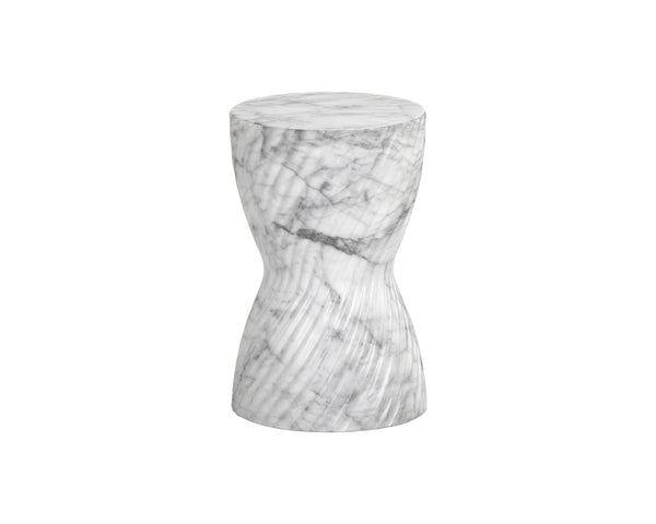 Sunpan Cara End Table - Stunning Faux Marble Design with Unique Swirl Base for Indoor and Outdoor Spaces Marble Look / White