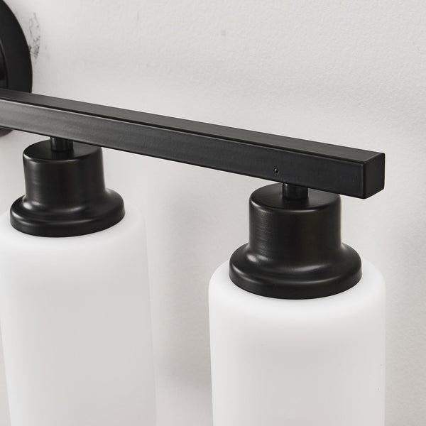 English Elm Wall Vanity Light Eight Bulb Matte Black Metal Glass Shade Modern Bathroom Fixture W5008P389870