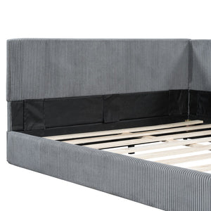 English Elm Full Size L-shaped Corduroy Upholstered Daybed Sofa for Living Room or Studio Gray N737P380207E