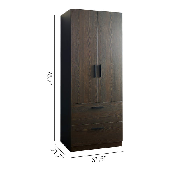 English Elm Brook Two-Door Wood Closet Dark Brown — Deep Storage, Water/Scratch Resistant, Eco E0, Made in Korea B040S00006