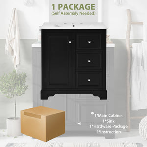 English Elm 30-Inch elegant bathroom vanity with ceramic basin, soft-close drawers, adjustable shelves, durable finish Black N729P176237B
