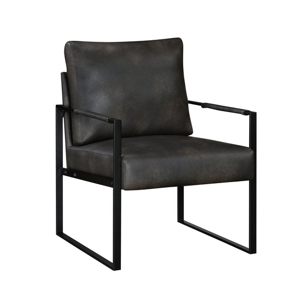 English Elm Modern Metal Accent Chair with Faux Leather Upholstery, Minimalist Frame, Comfortable Seat for Living Room Decor Dark Gray 27 L x 10 W x 23.5 H B011P255744