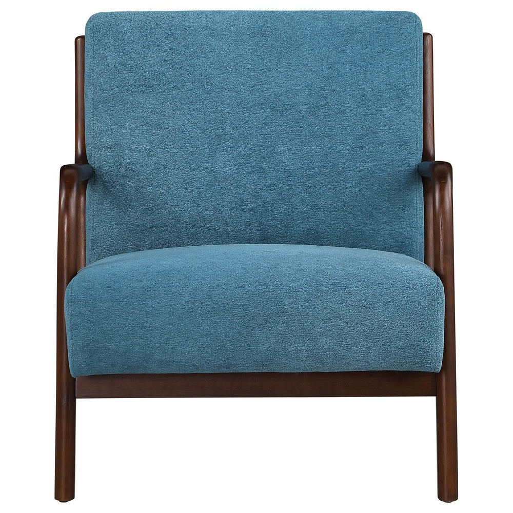 English Elm Robie Peacock Blue Upholstered Chair with Cappuccino Wood Frame, Mid-Century Curves & Cozy Support B062P299842