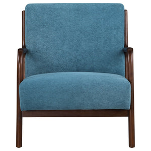 English Elm Robie Peacock Blue Upholstered Chair with Cappuccino Wood Frame, Mid-Century Curves & Cozy Support B062P299842