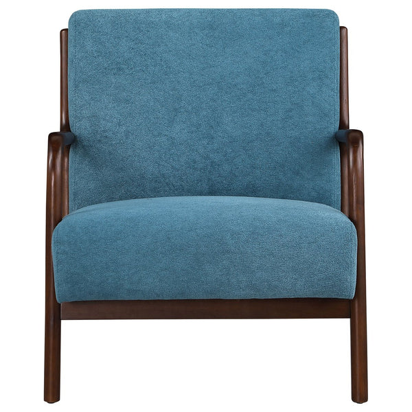 English Elm Robie Peacock Blue Upholstered Chair with Cappuccino Wood Frame, Mid-Century Curves & Cozy Support B062P299842