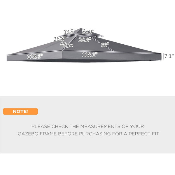 English Elm Outsunny 9.8' X 9.8' Dark Gray Gazebo Replacement Canopy - Uv-Resistant, Two-Tier Design For Comfort W2225P200640-GIGA